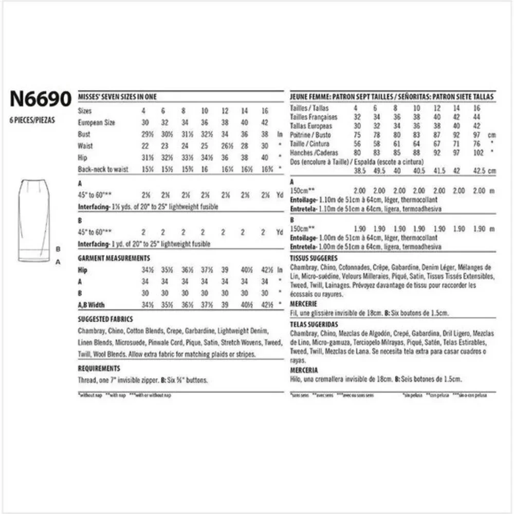 New Look Sewing Pattern 6690‎ Skirt Misses Size 4-16